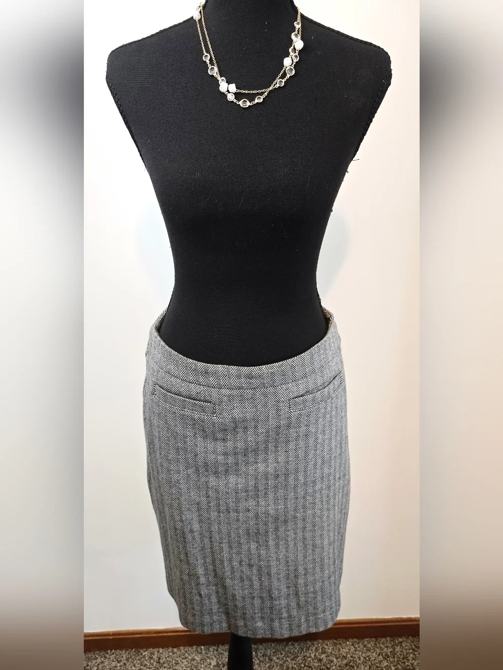 Talbots Herringbone Pencil Skirt Petite 6 Gray Work Office Career
